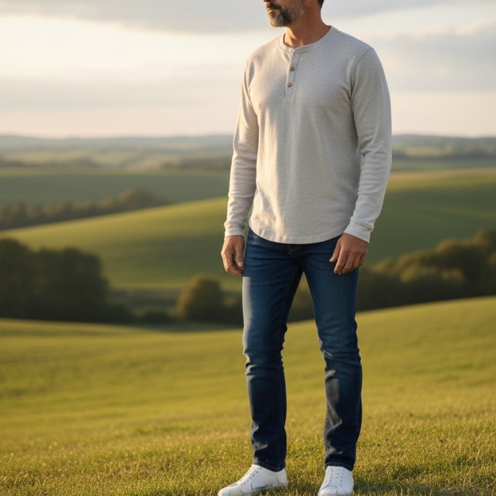 L.L. Bean Men's Long Sleeve Henley Shirt Waffle Knit Size XL-Tall Oatmeal Color